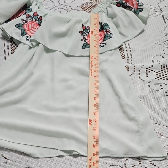 Umgee Mint Ruffled Flutter Sleeve Blouse - Picture 3 of 8